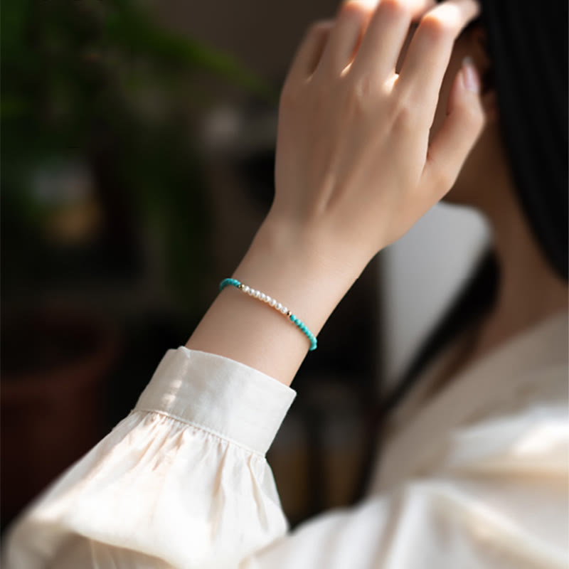 Turquoise Pearl Bracelet 3mm | 925 Sterling Silver Healing Beads