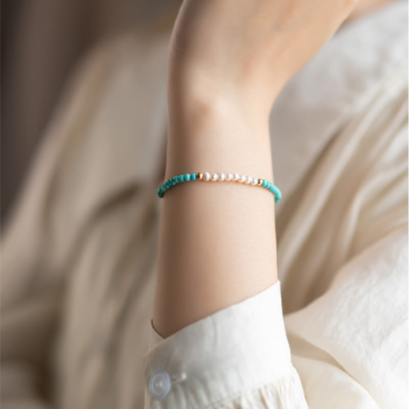 Turquoise Pearl Bracelet 3mm | 925 Sterling Silver Healing Beads