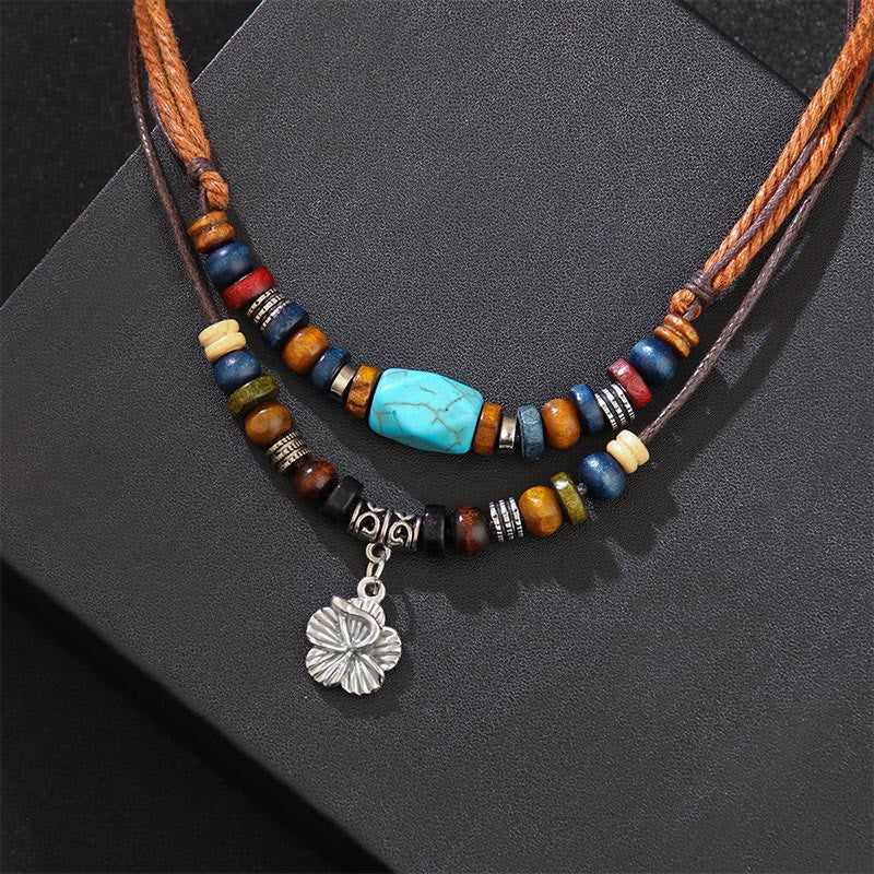 Turquoise Small Flower Double Layer Protection Necklace & Bracelet