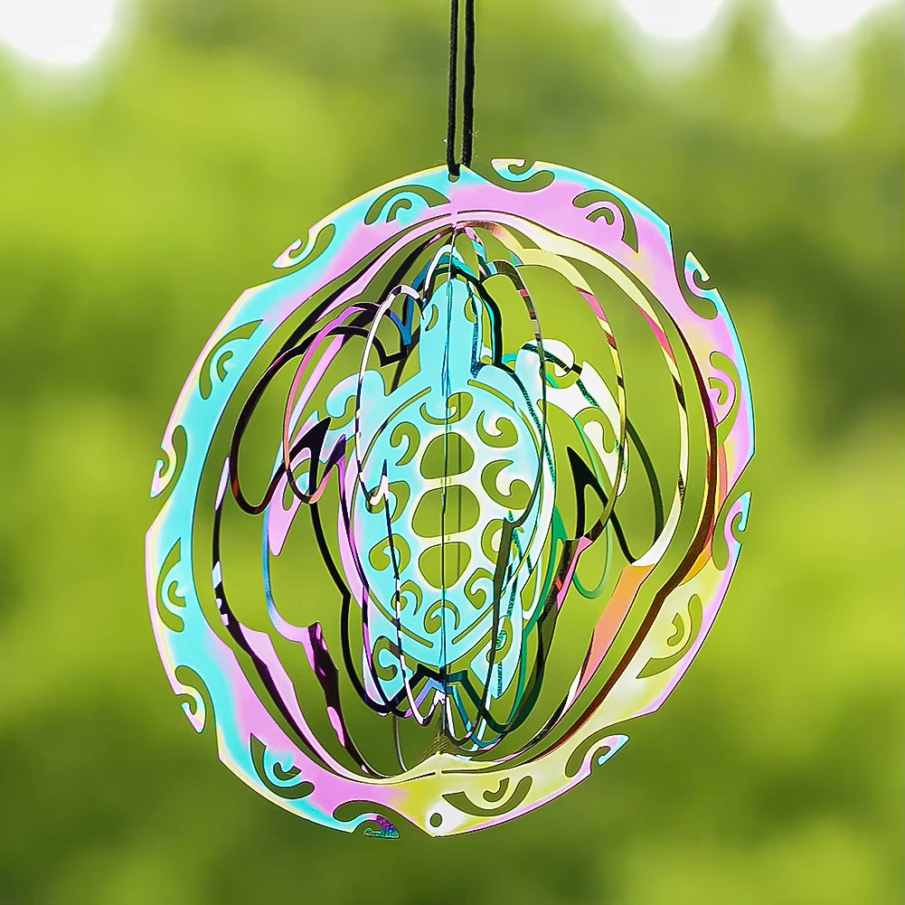 Sea Turtle Wind Spinner Rainbow Gradient Color 3D Magical Hanging Wind Chimes Catcher Yard Garden Art Decor Turtle Lovers Gift