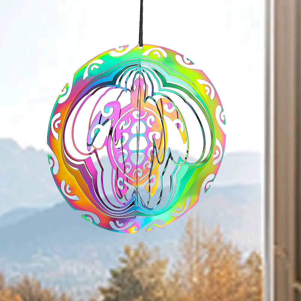 Sea Turtle Wind Spinner Rainbow Gradient Color 3D Magical Hanging Wind Chimes Catcher Yard Garden Art Decor Turtle Lovers Gift