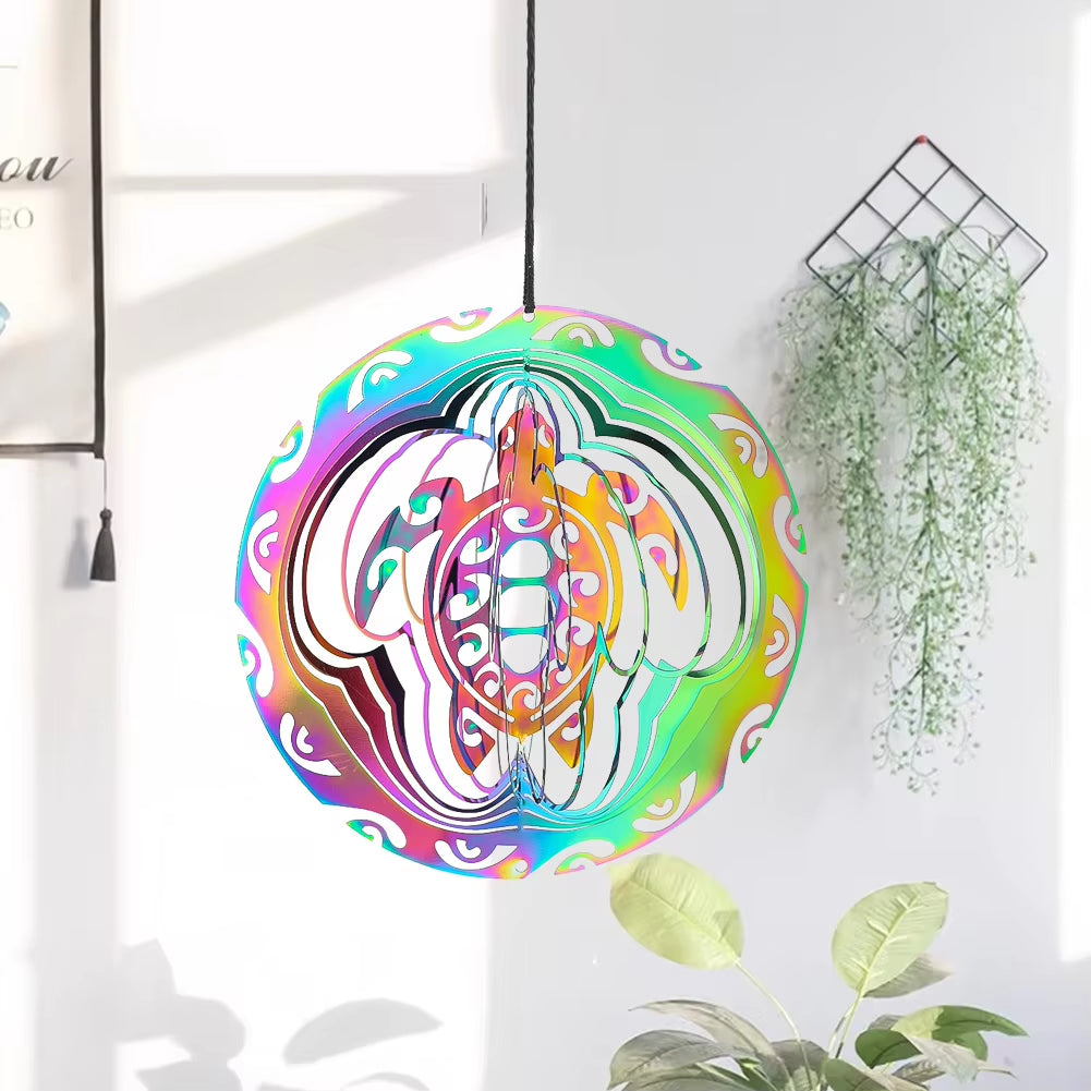 Sea Turtle Wind Spinner Rainbow Gradient Color 3D Magical Hanging Wind Chimes Catcher Yard Garden Art Decor Turtle Lovers Gift