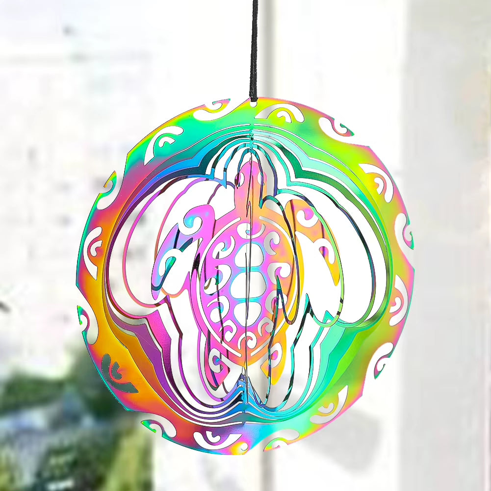 Sea Turtle Wind Spinner Rainbow Gradient Color 3D Magical Hanging Wind Chimes Catcher Yard Garden Art Decor Turtle Lovers Gift