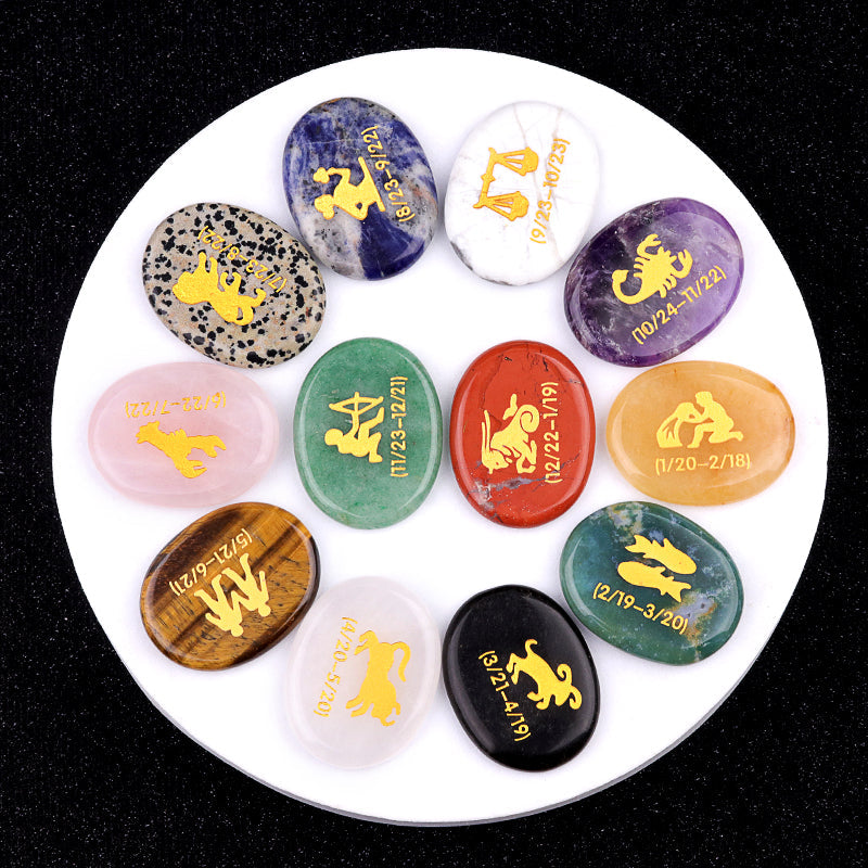 Twelve Constellation Crystal Palm Stones Set