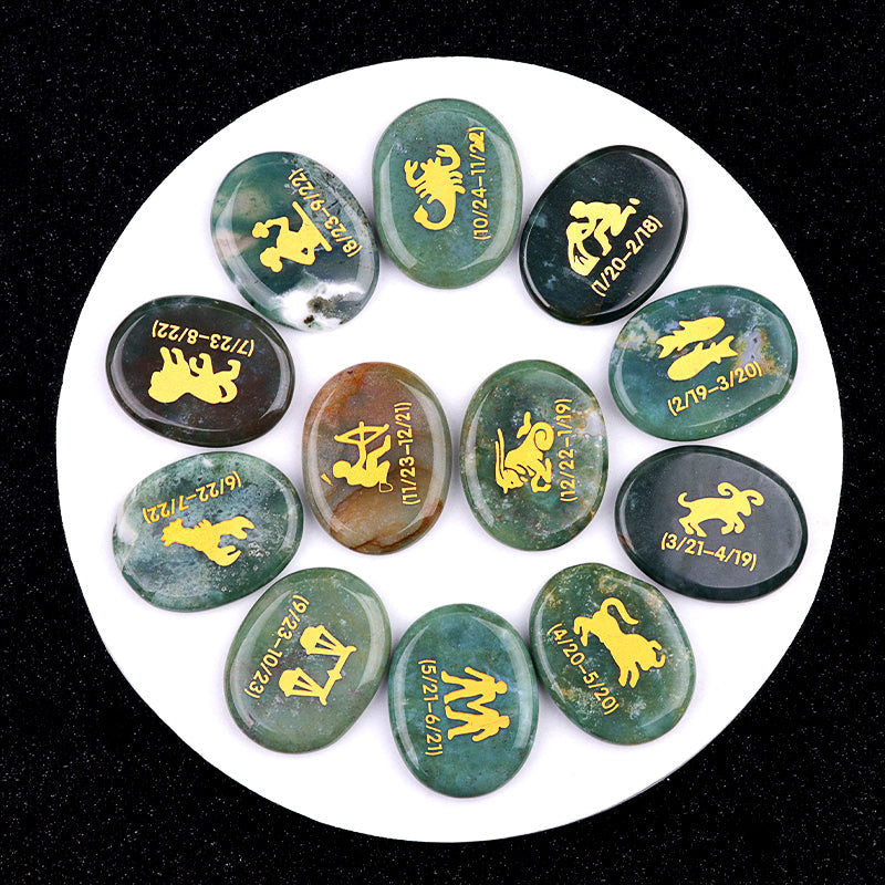 Twelve Constellation Crystal Palm Stones Set