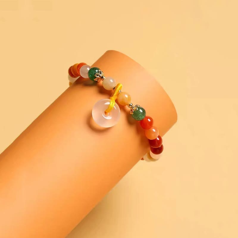 Unisex 8mm Golden Silk Jade Peace Buckle Bracelet