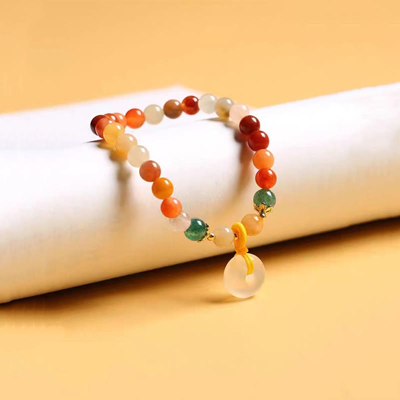 Unisex 8mm Golden Silk Jade Peace Buckle Bracelet