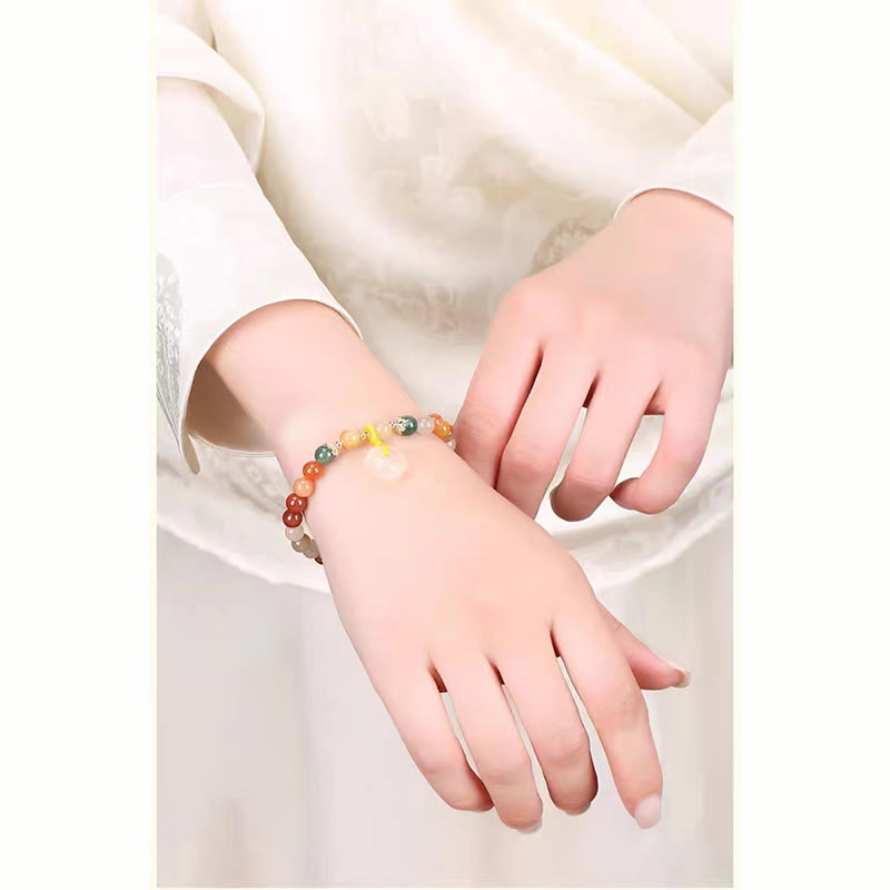 Unisex 8mm Golden Silk Jade Peace Buckle Bracelet