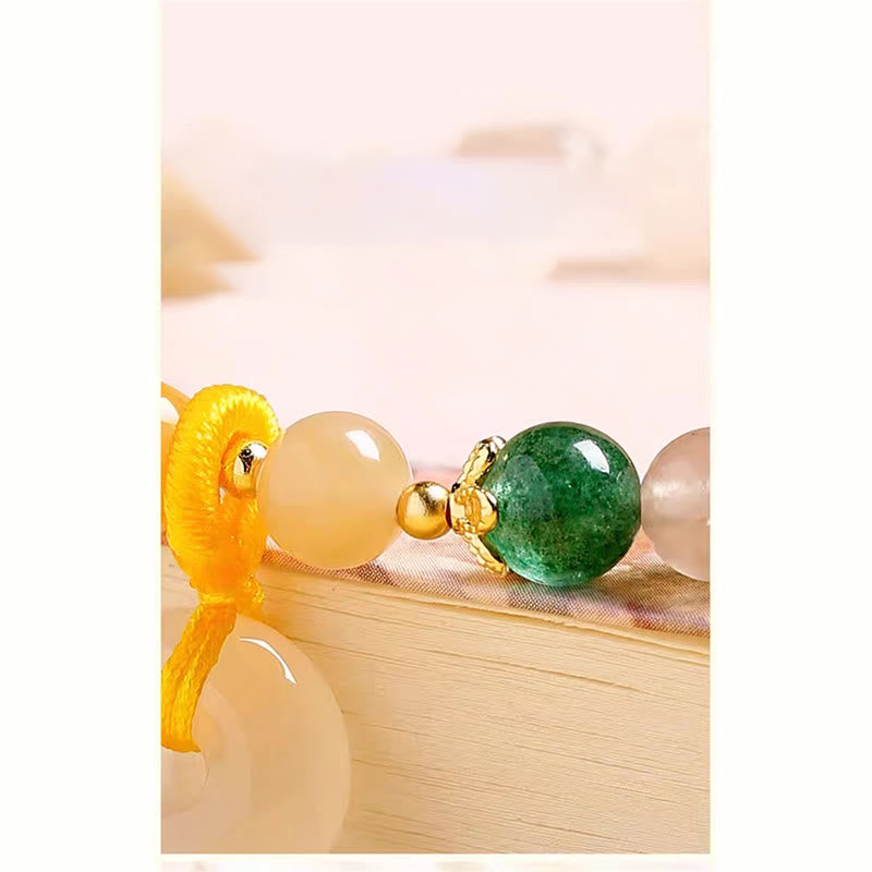 Unisex 8mm Golden Silk Jade Peace Buckle Bracelet