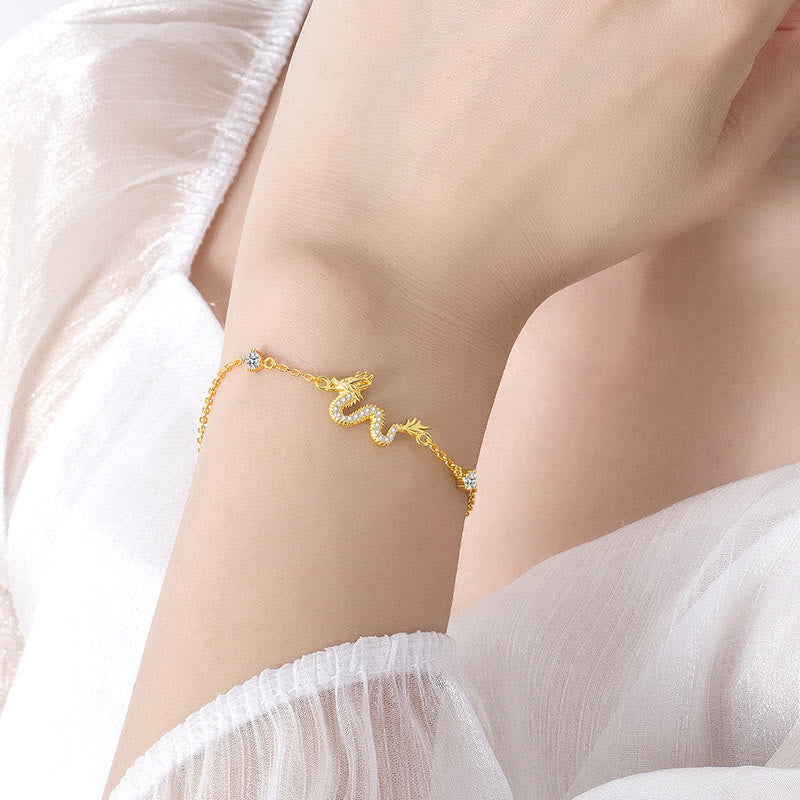 Unisex 925 Sterling Silver Dragon Bracelet with Red Rope & Gold Charm