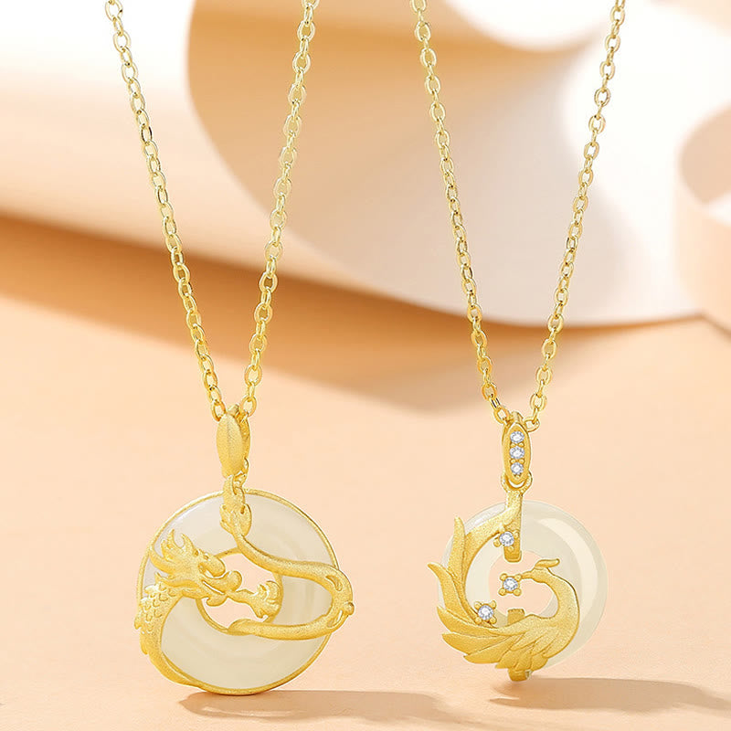 Unisex 925 Sterling Silver Dragon Year Hetian Jade Necklace