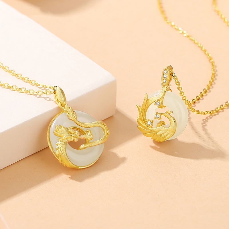 Unisex 925 Sterling Silver Dragon Year Hetian Jade Necklace