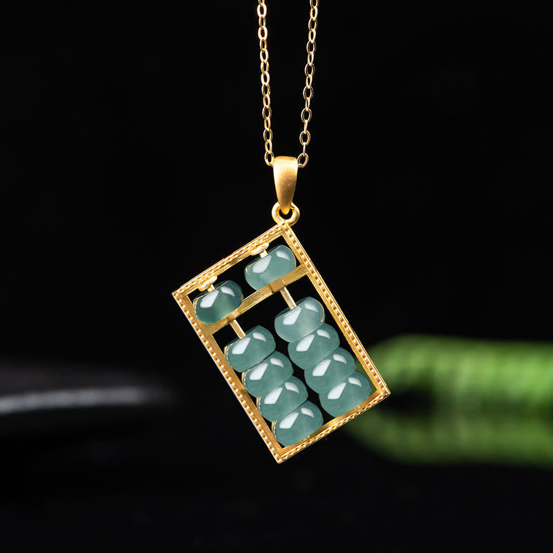 Unisex 925 Sterling Silver Jade Abacus Necklace Pendant