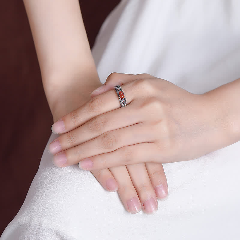 Unisex 925 Sterling Silver Jade Ring with Red Agate and Cyan Jade Blessing
