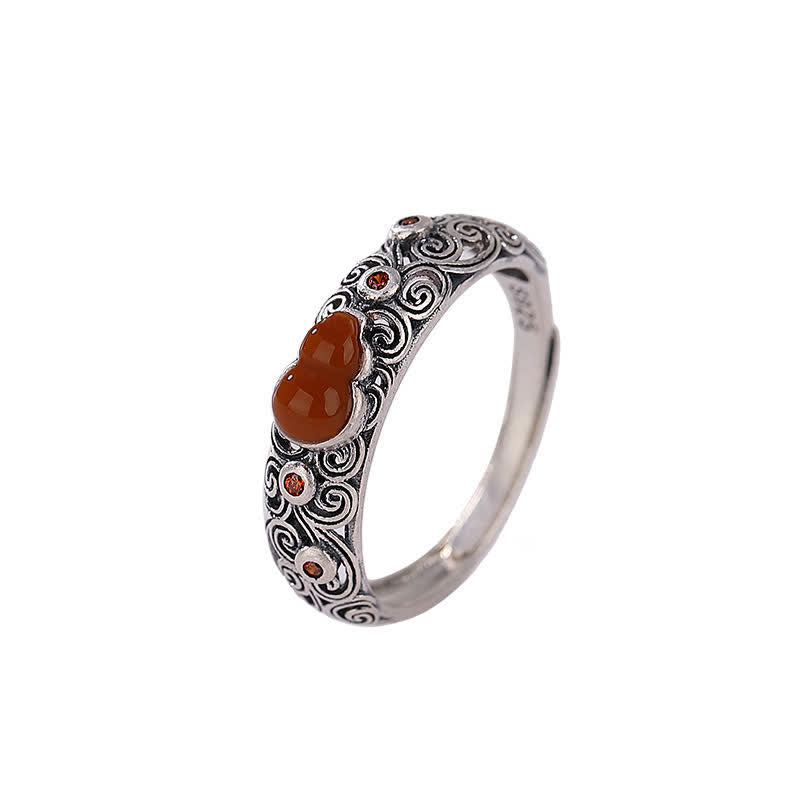 Unisex 925 Sterling Silver Jade Ring with Red Agate and Cyan Jade Blessing