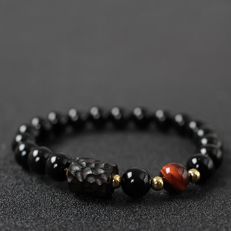 Unisex Black Obsidian & Red Tiger Eye Strength Bracelet 8mm