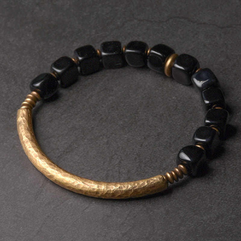 Unisex Black Obsidian Strength Bracelet with Copper