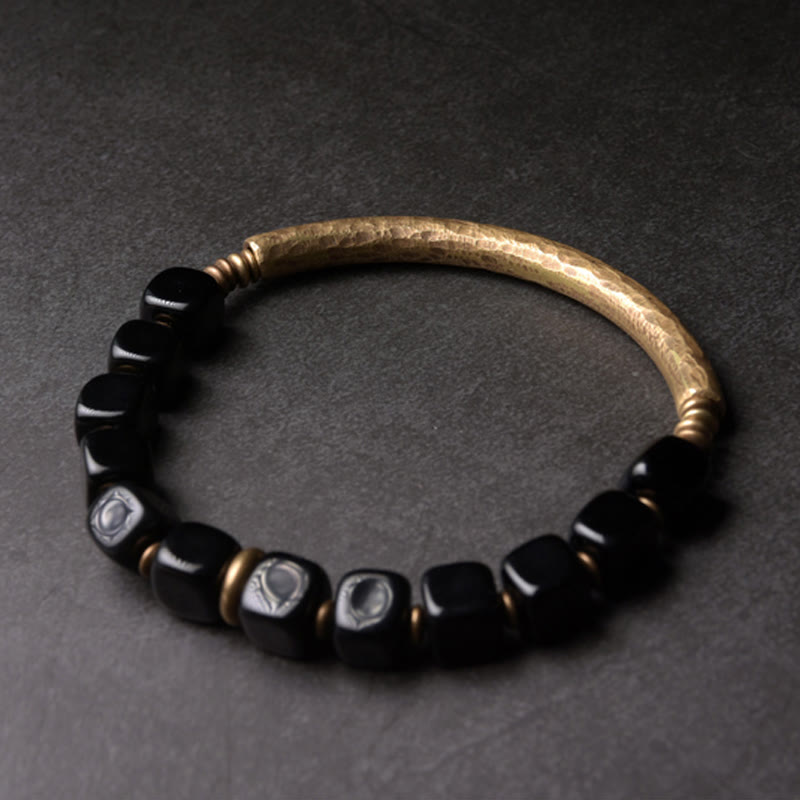 Unisex Black Obsidian Strength Bracelet with Copper