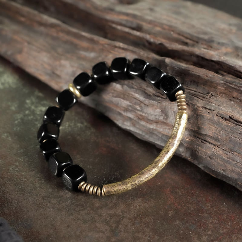 Unisex Black Obsidian Strength Bracelet with Copper