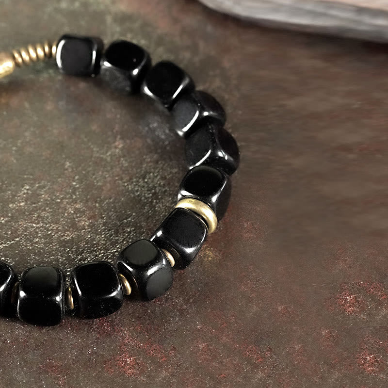 Unisex Black Obsidian Strength Bracelet with Copper