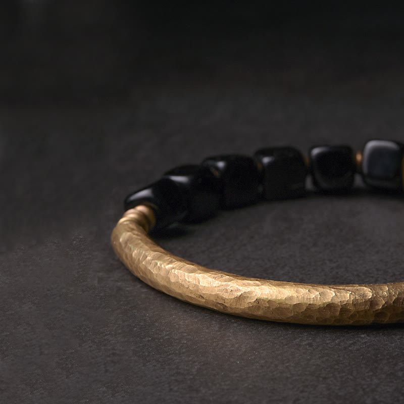 Unisex Black Obsidian Strength Bracelet with Copper