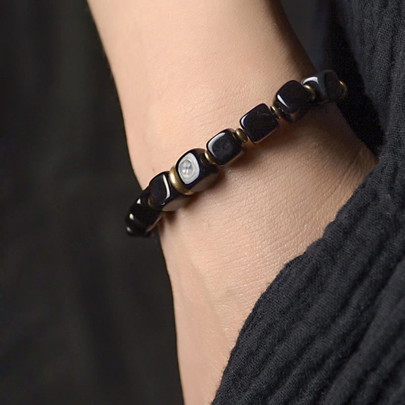 Unisex Black Obsidian Strength Bracelet with Copper
