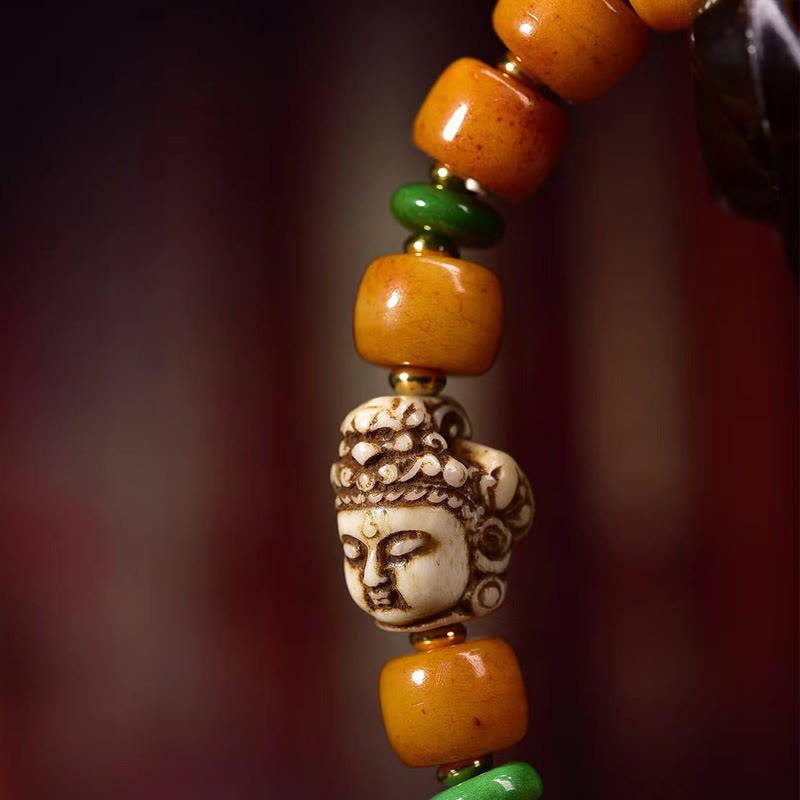 Unisex Camel Bone Buddha Bracelet for Luck & Protection