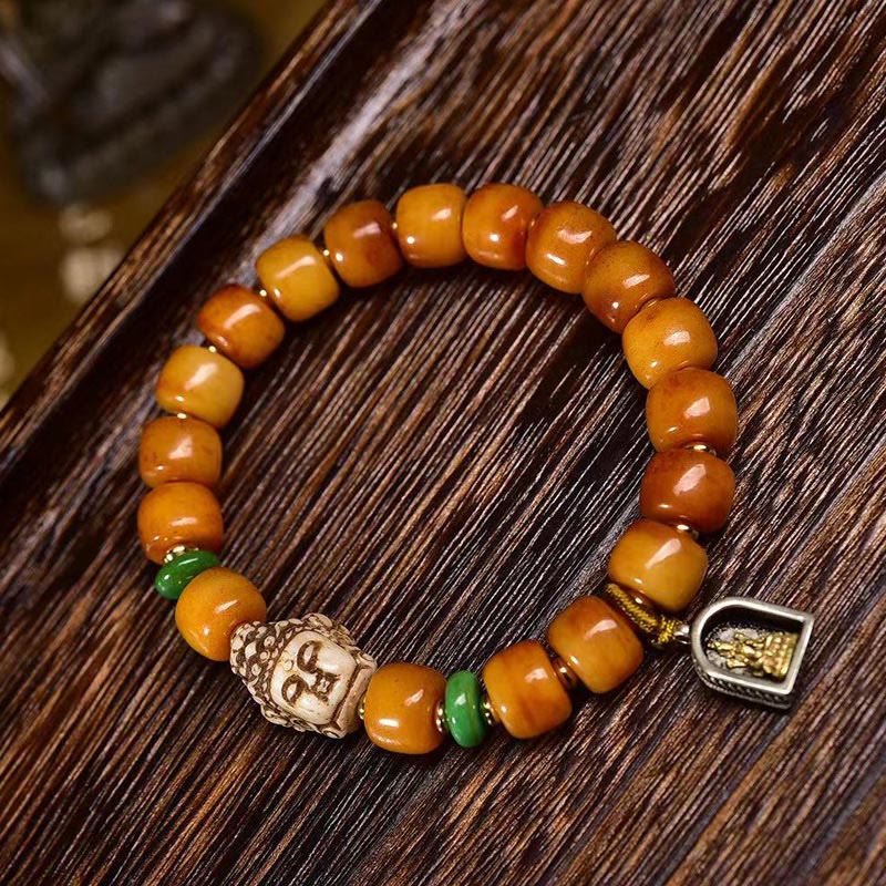 Unisex Camel Bone Buddha Bracelet for Luck & Protection