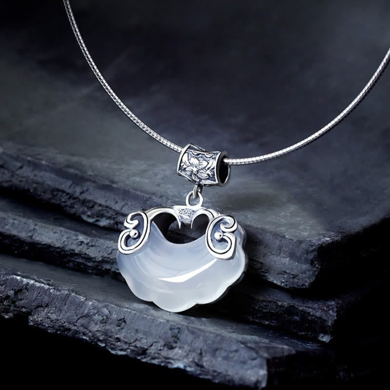 Unisex Chalcedony Koi Fish Sterling Silver Luck Necklace