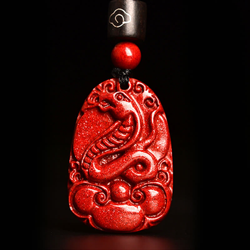 Unisex Chinese Zodiac Cinnabar Pendant Necklace on Black Rope