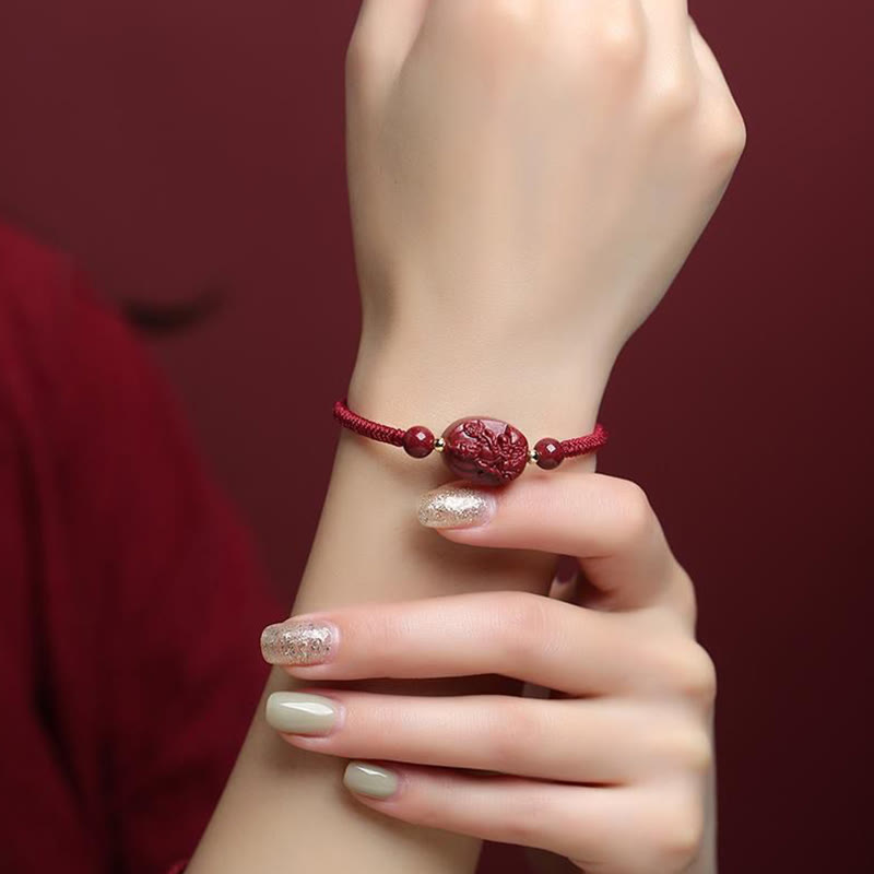 Unisex Cinnabar Chinese Zodiac Buddha Bracelet for Protection