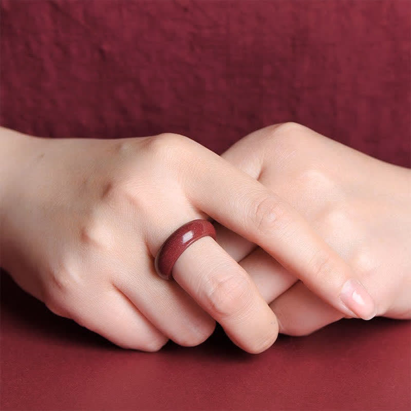 Unisex Cinnabar Om Mani Padme Hum Blessing Ring 17-22mm