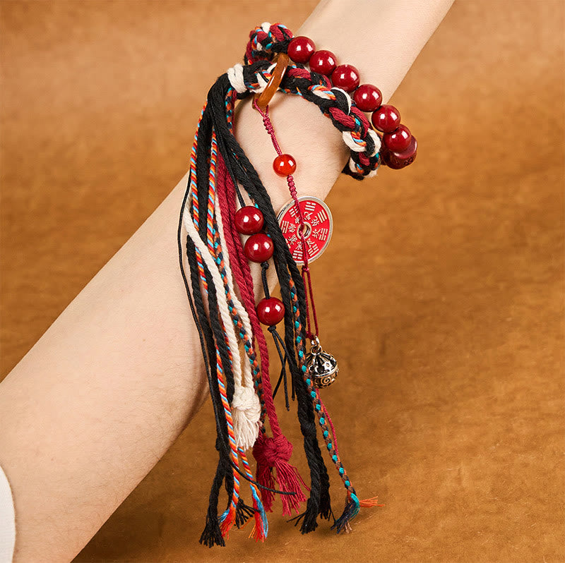 Unisex Cinnabar Protection Bracelet with Tibetan Red Rope Tassel