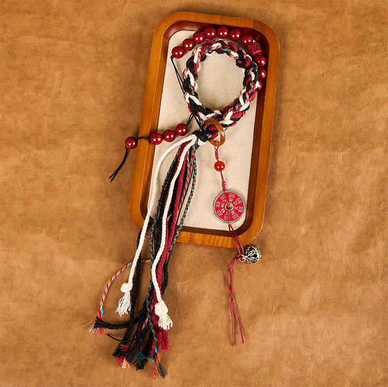 Unisex Cinnabar Protection Bracelet with Tibetan Red Rope Tassel