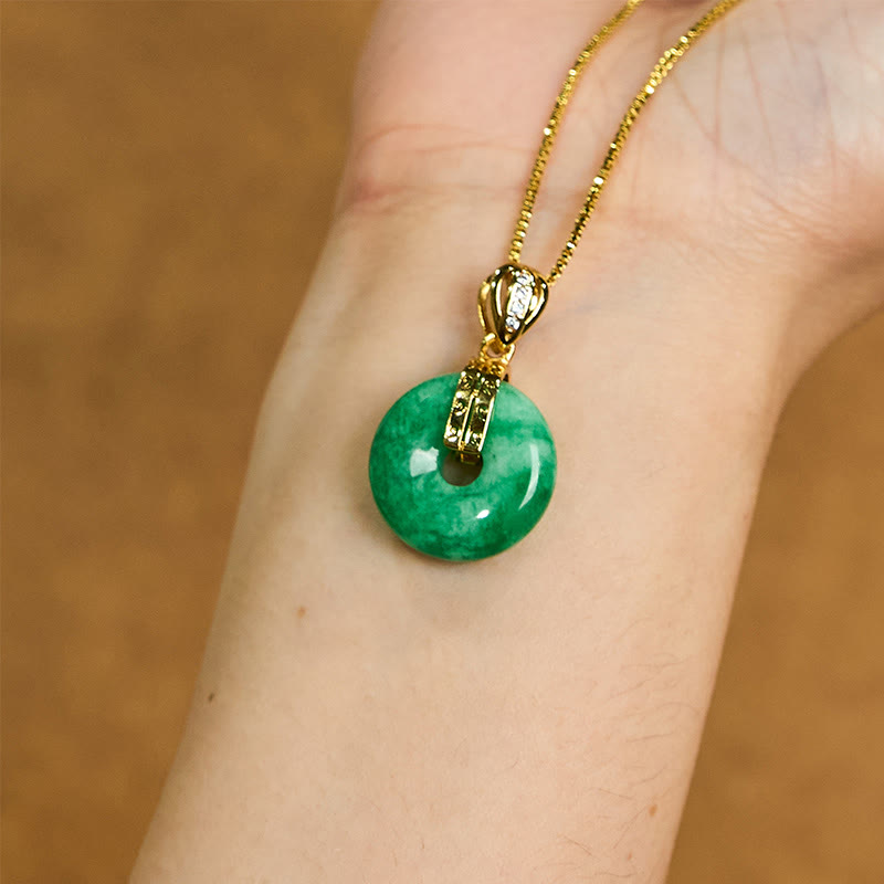 Unisex Cyan Jade Peace Buckle Healing Luck Necklace