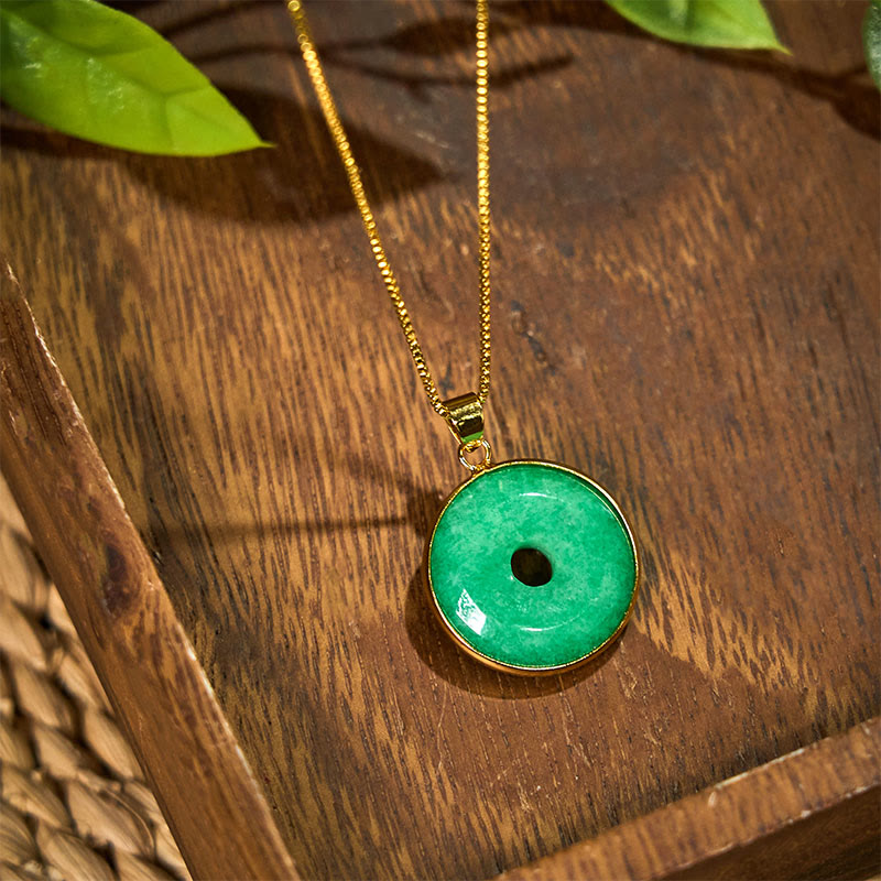 Unisex Cyan Jade Peace Buckle Necklace for Healing & Luck