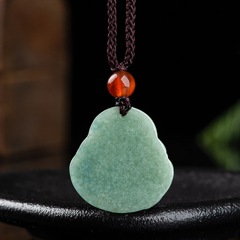 Unisex Cyan Jade Success Necklace with Buddha Symbol Pendant
