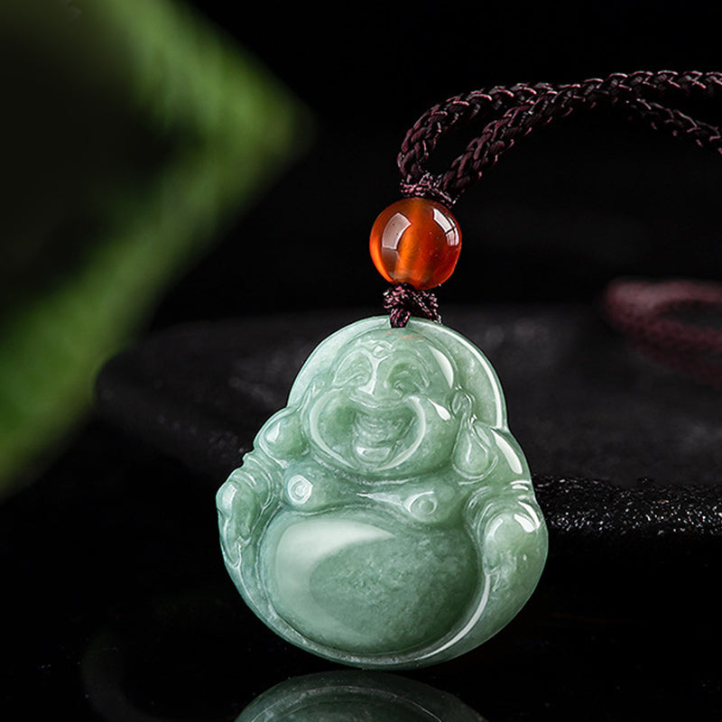 Unisex Cyan Jade Success Necklace with Buddha Symbol Pendant