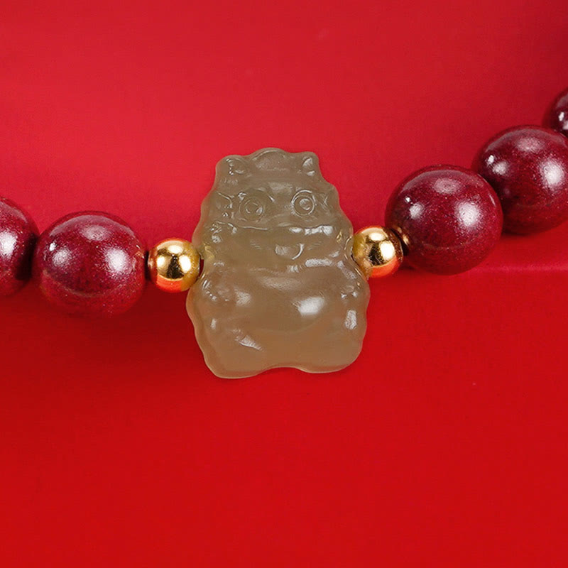 Unisex Dragon Bracelet With Cinnabar Jade Charm | Healing Sounds
