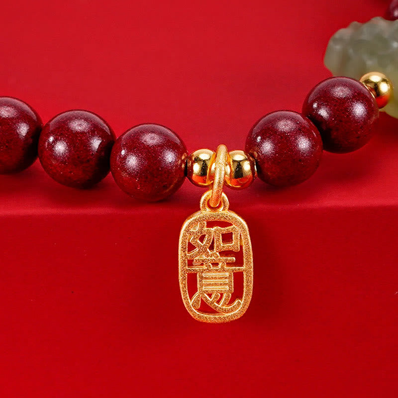Unisex Dragon Bracelet With Cinnabar Jade Charm | Healing Sounds