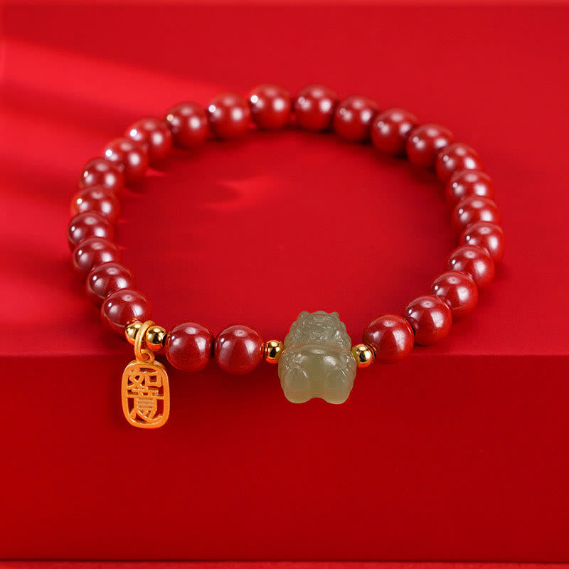 Unisex Dragon Bracelet With Cinnabar Jade Charm | Healing Sounds