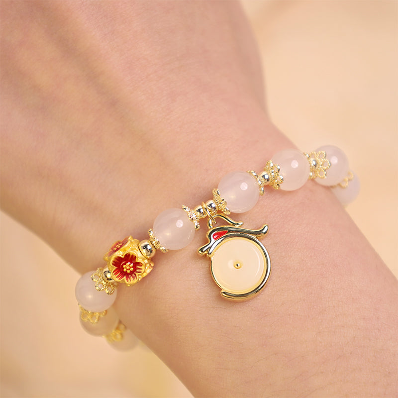 Unisex Dragon Bracelet with White Agate & Green Aventurine for Peace