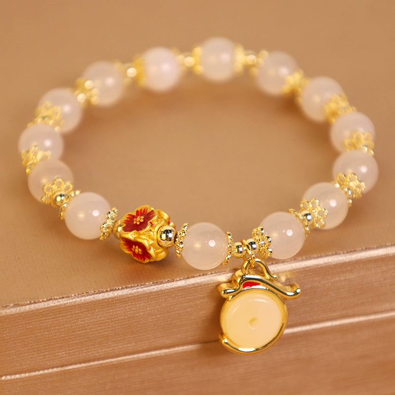 Unisex Dragon Bracelet with White Agate & Green Aventurine for Peace