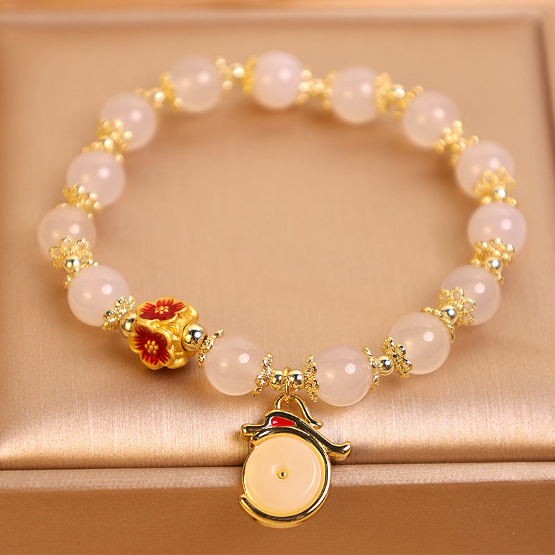 Unisex Dragon Bracelet with White Agate & Green Aventurine for Peace