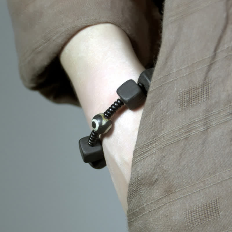 Unisex Ebony Wood Dzi Bead Spiritual Bracelet for Strength