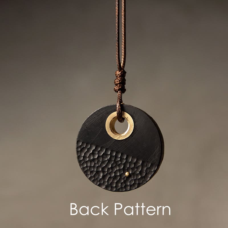 Unisex Ebony Wood Spiritual Necklace with Copper Pendant for Peace