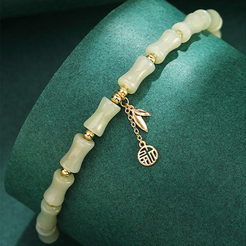 Unisex Hetian Jade Fu Character Prosperity Bracelet 18cm