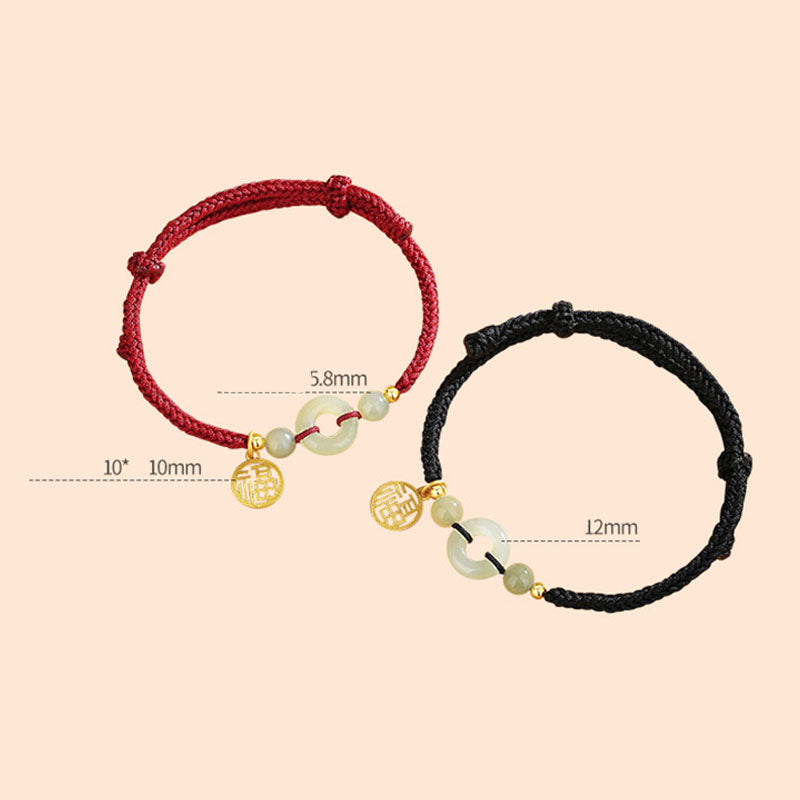 Unisex Hetian Jade Peace Buckle Fu Charm Bracelet