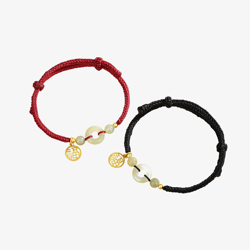 Unisex Hetian Jade Peace Buckle Fu Charm Bracelet