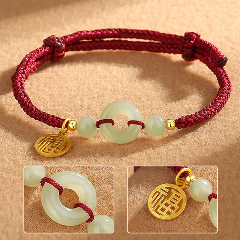 Unisex Hetian Jade Peace Buckle Fu Charm Bracelet
